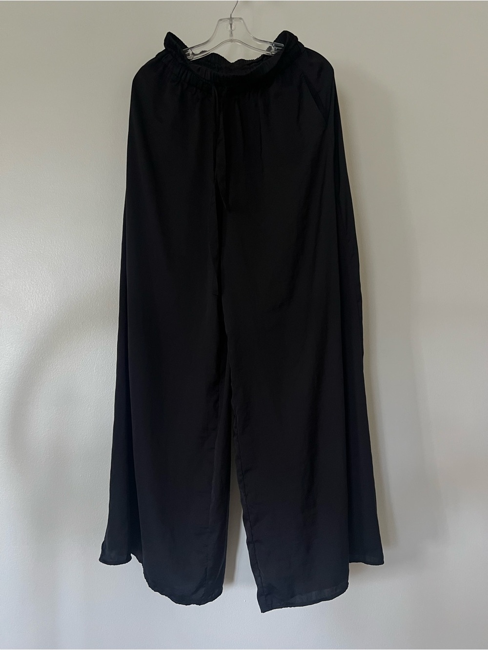 Zara wide-leg, flowing, long black silk palazzo trousers